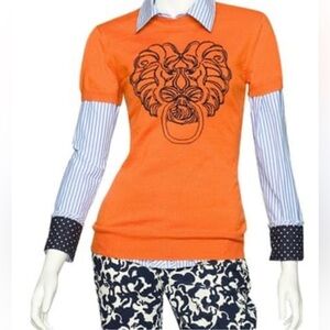 LILLY PULITZER Orange Lion Graphic short sleeve sweater size L